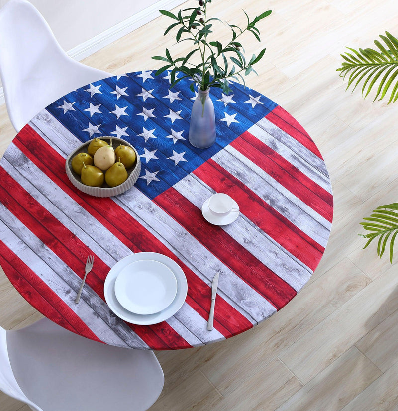 Brielle Home American Flag 100% Cotton Fabric Fitted Table Cover - LinensNow