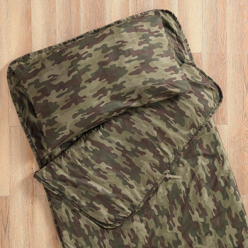 Brielle Home Foldable Green Camo Printed Sleeping Bag with Attached Pillow - LinensNow