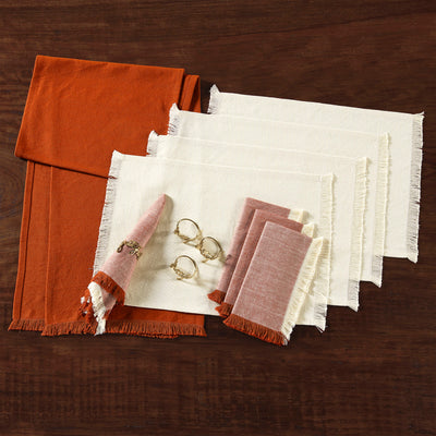 Brielle Home Spice and Ivory 100% Cotton 13-Piece Dining Bundle: Table Runner, Placemats, Napkins & Napkin Rings