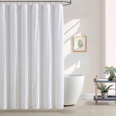 Brielle Home Mabel 100% Cotton Textured Solid Shower Curtain - LinensNow