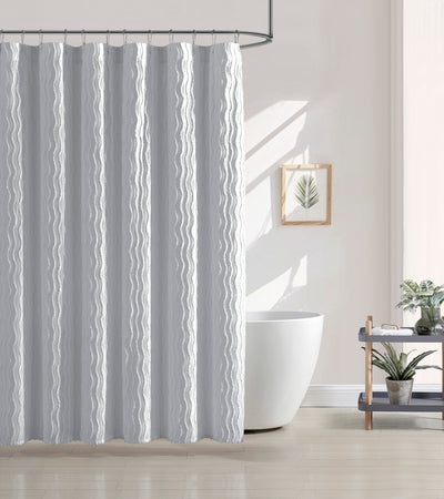 Brielle Home Mabel 100% Cotton Textured Solid Shower Curtain