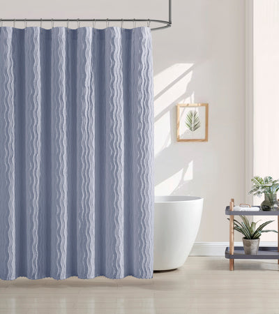 Brielle Home Mabel 100% Cotton Textured Solid Shower Curtain