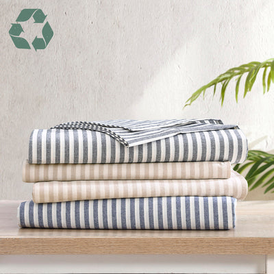 Reborn Recycled Fiber Striped Percale Sheet Sets