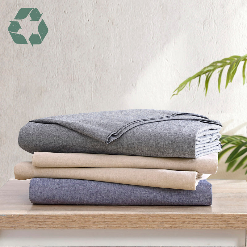 Reborn Recycled Fiber Heather Percale Sheet Sets